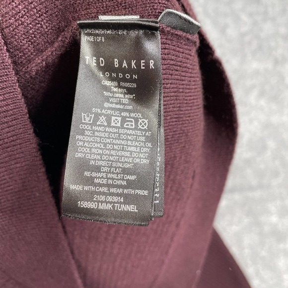 Ted Baker Men's Size 6 Maroon 1/4 Zip Waffle Knit Sweater Jumper Pullover Preppy - Picture 8 of 9